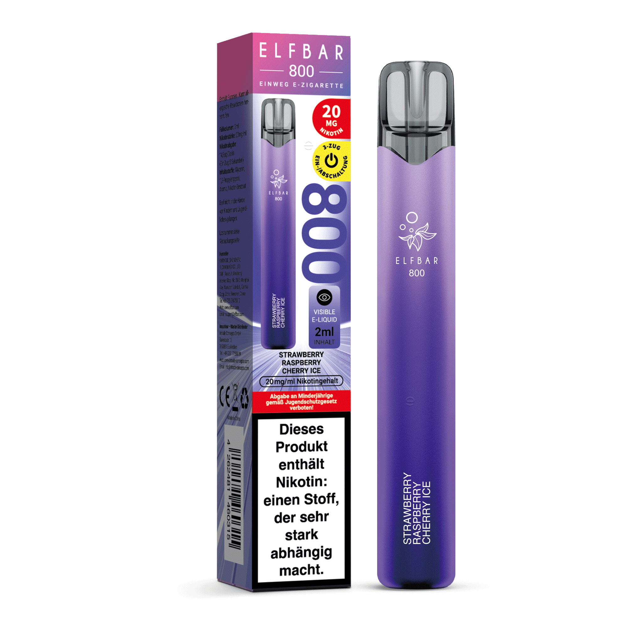 ELFBAR 800 Strawberry Raspberry Cherry Ice - 20 mg/ml